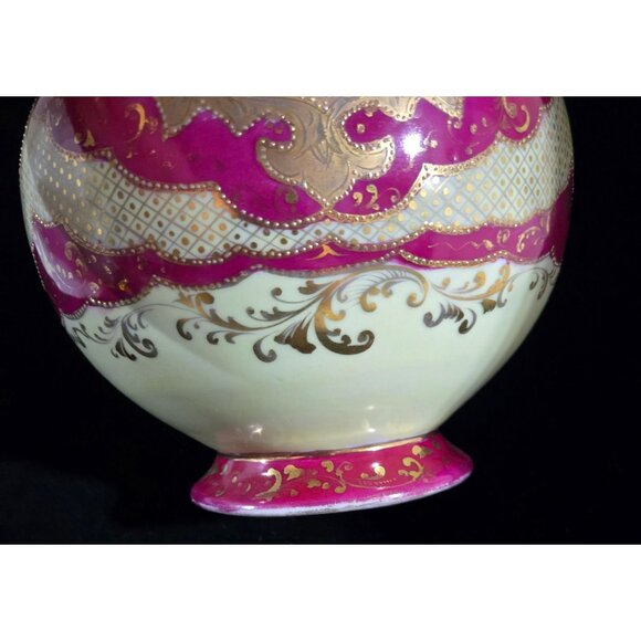Antique Victorian Style Hand-Painted Porcelain Pitcher, Vase W/ Gold Gilding & F - Picture 6 of 10